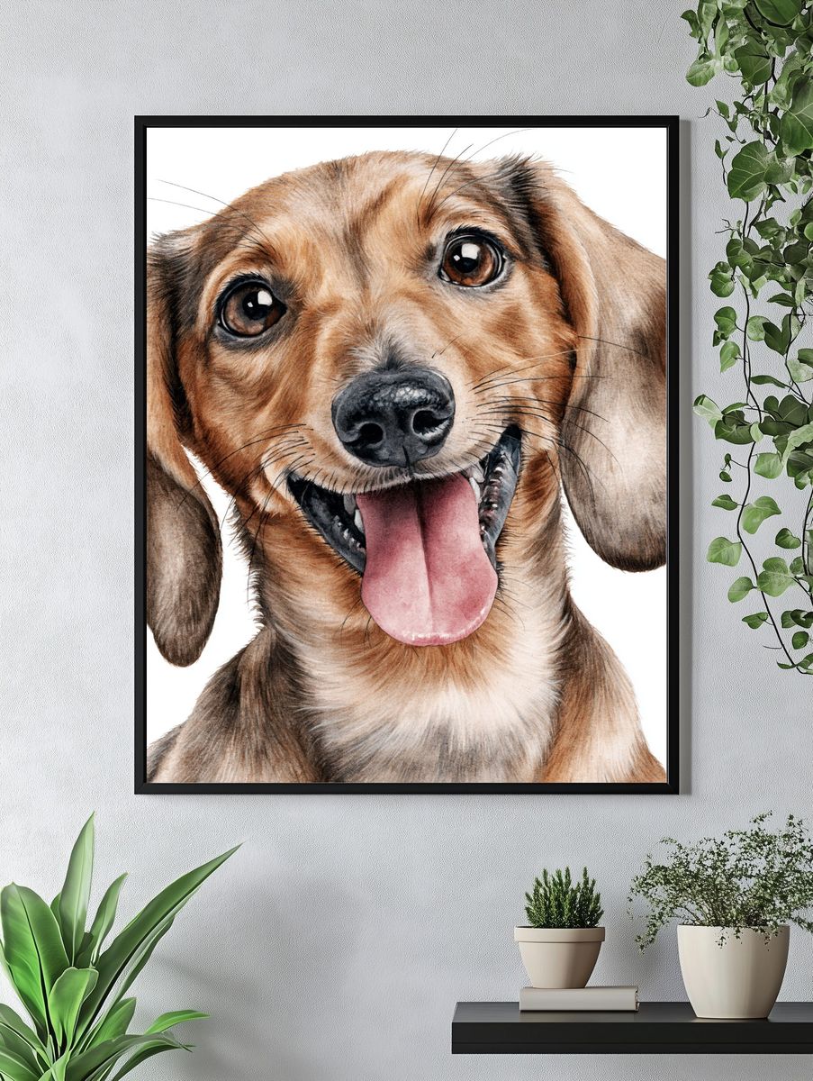 Happy Dachshund Watercolor Poster. — room view 4