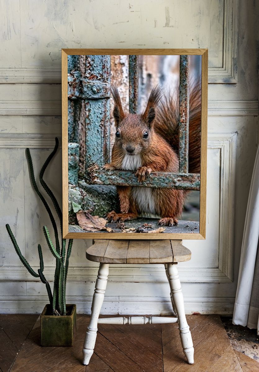 Curious Squirrel Portrait Poster. room preview