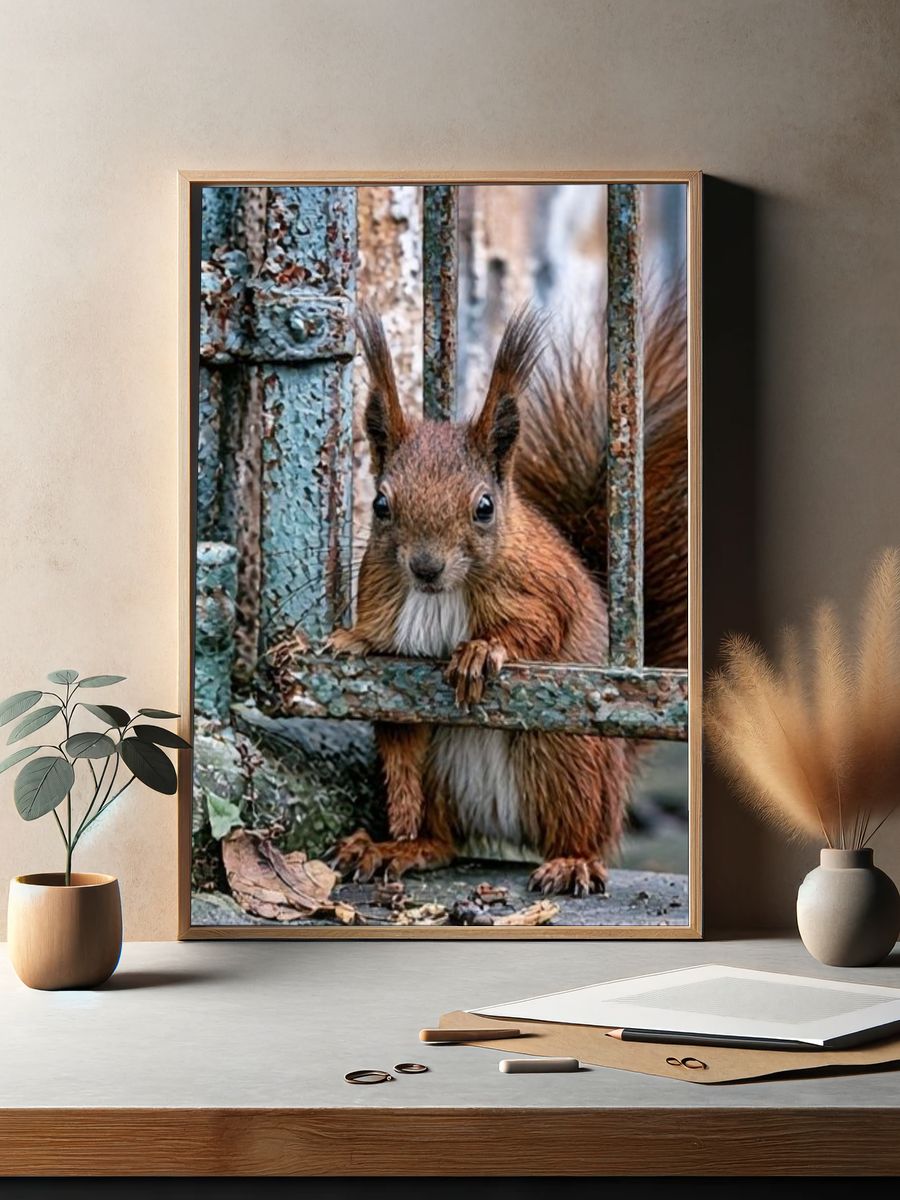 Curious Squirrel Portrait Poster. — room view 2