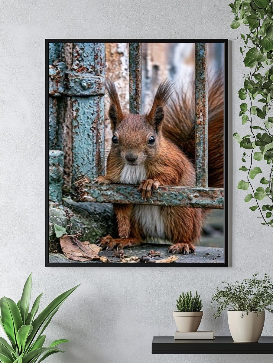 Curious Squirrel Portrait Poster. — room view 4