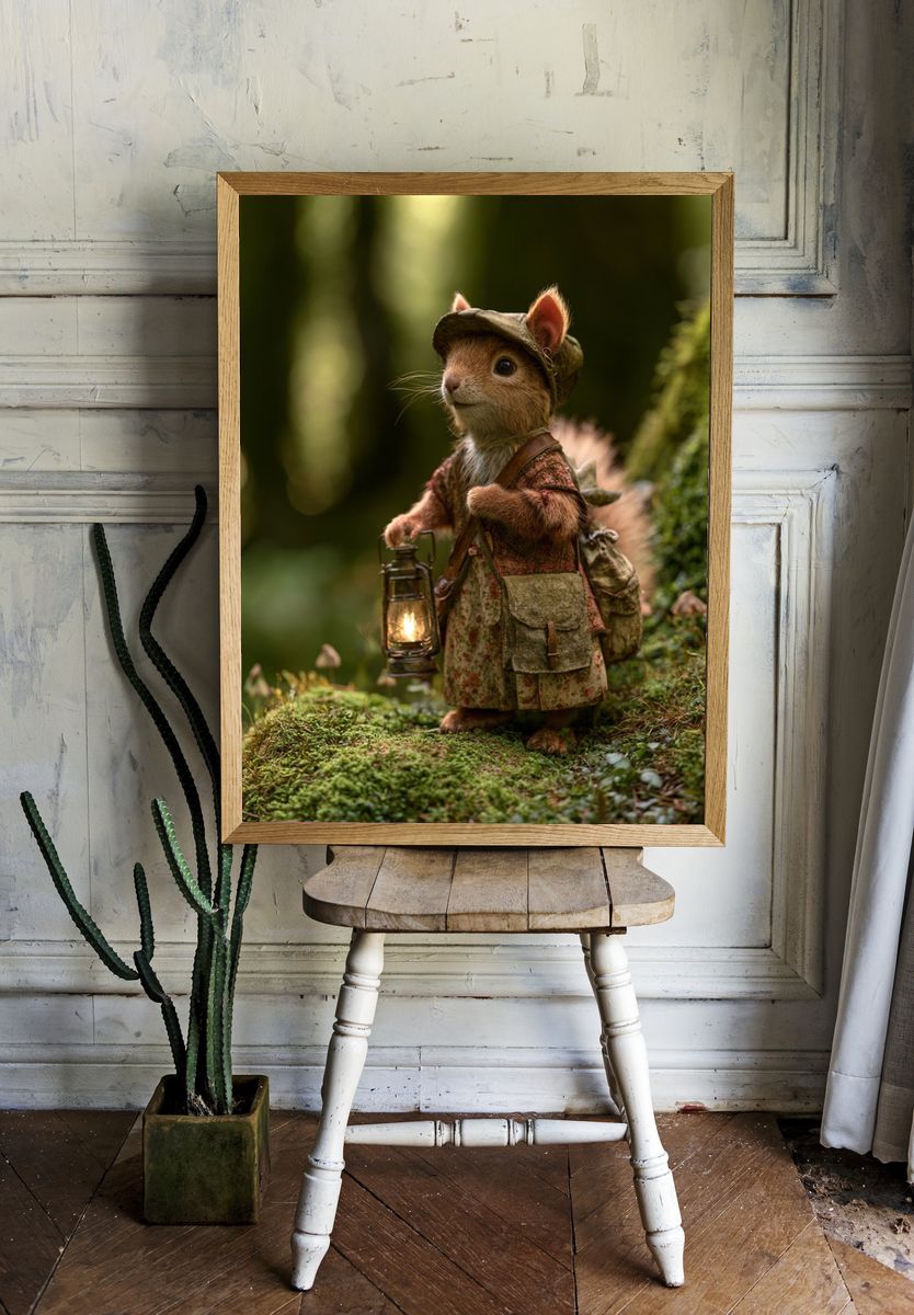 Forest Squirrel Illustration Print. — room view 1
