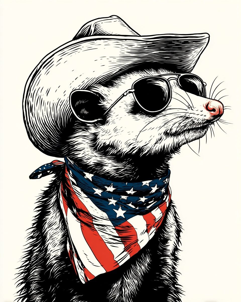 Cowboy Opossum Illustration Poster. poster detail