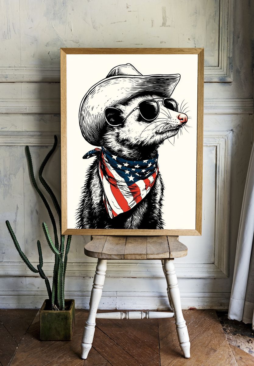 Cowboy Opossum Illustration Poster. — room view 1
