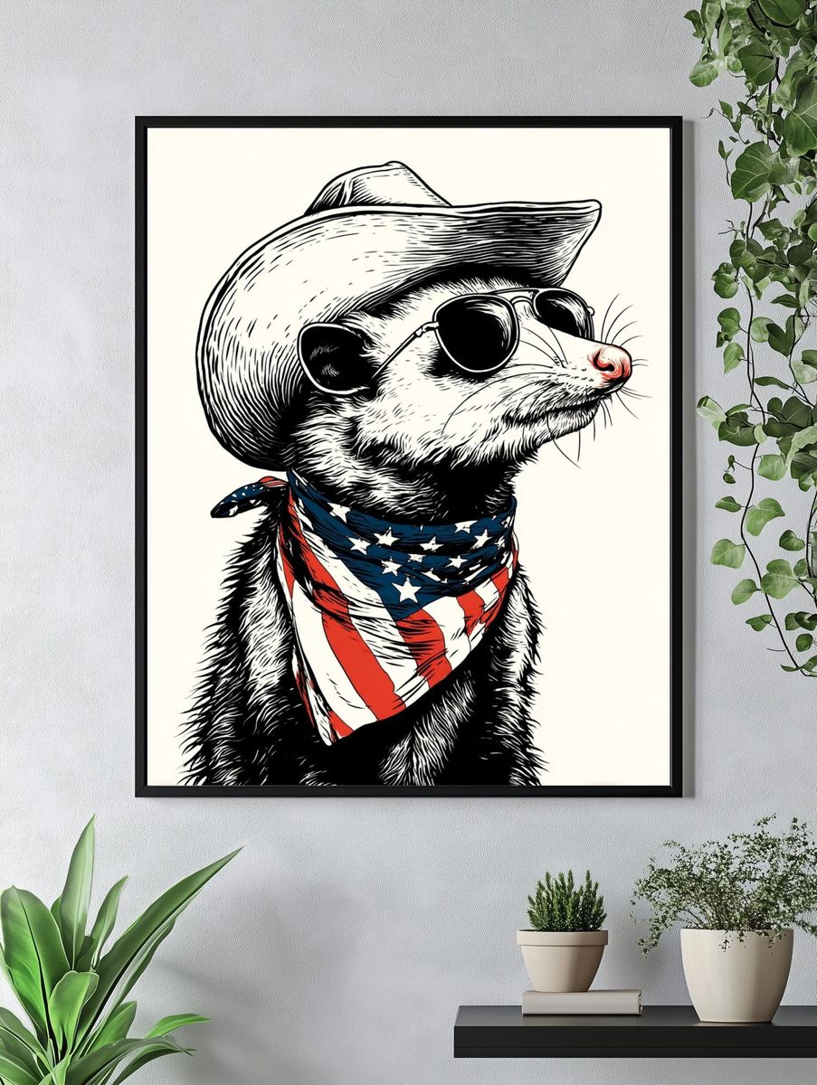 Cowboy Opossum Illustration Poster. — room view 4