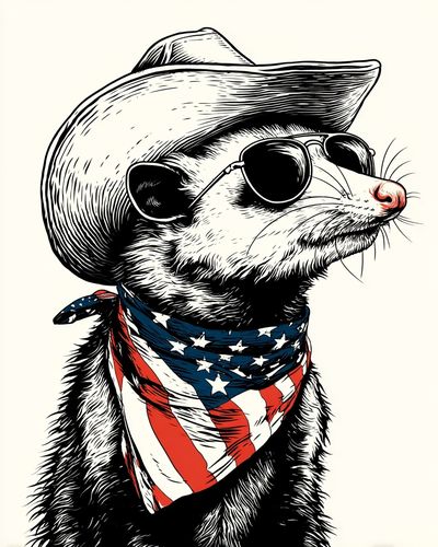 Cowboy Opossum Illustration Poster.