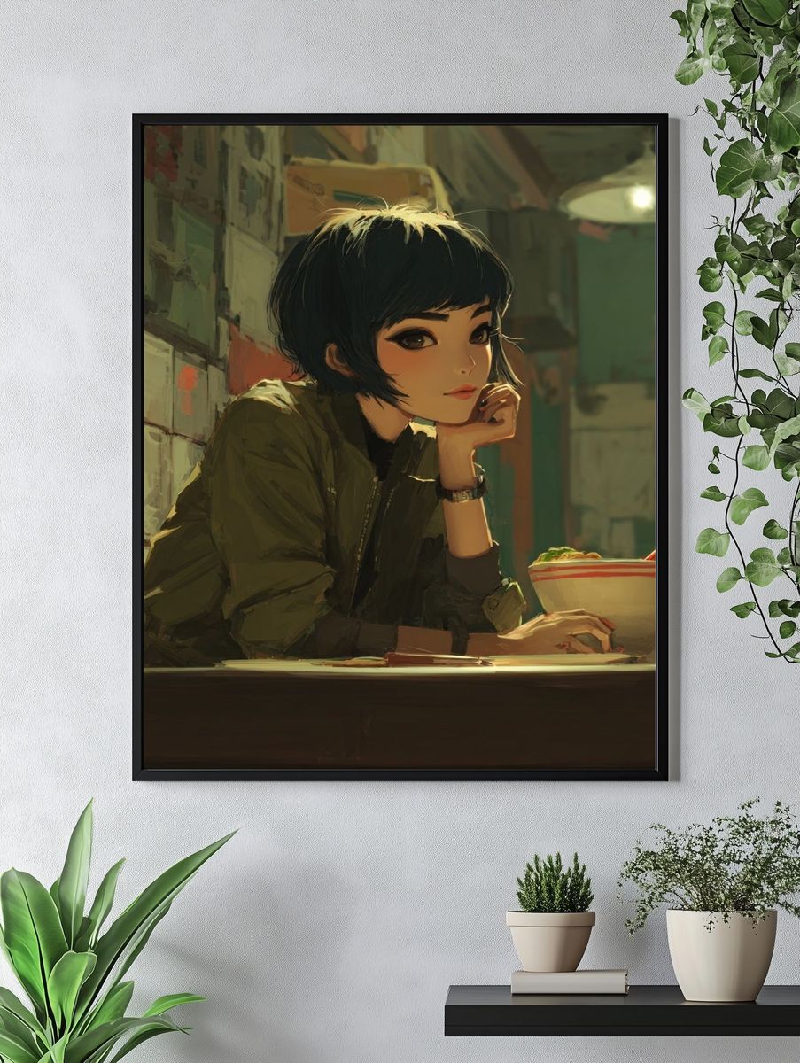 Anime Girl at Noodle Bar Print. — room view 4