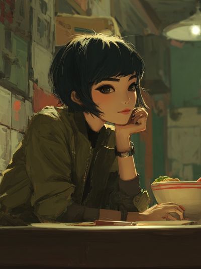 Anime Girl at Noodle Bar Print