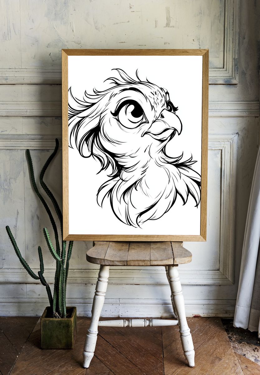 Cute Bird Line Art Poster. room preview