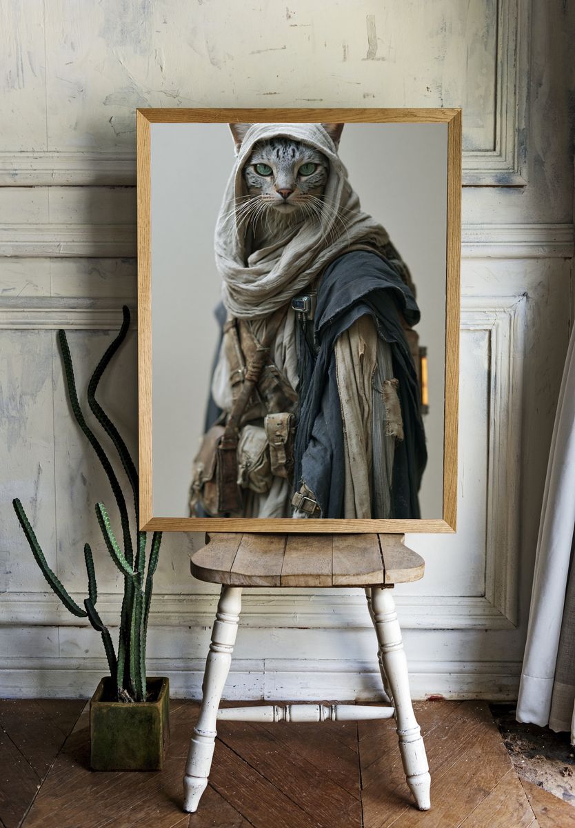 Mystic Hooded Cat Portrait Print. room preview
