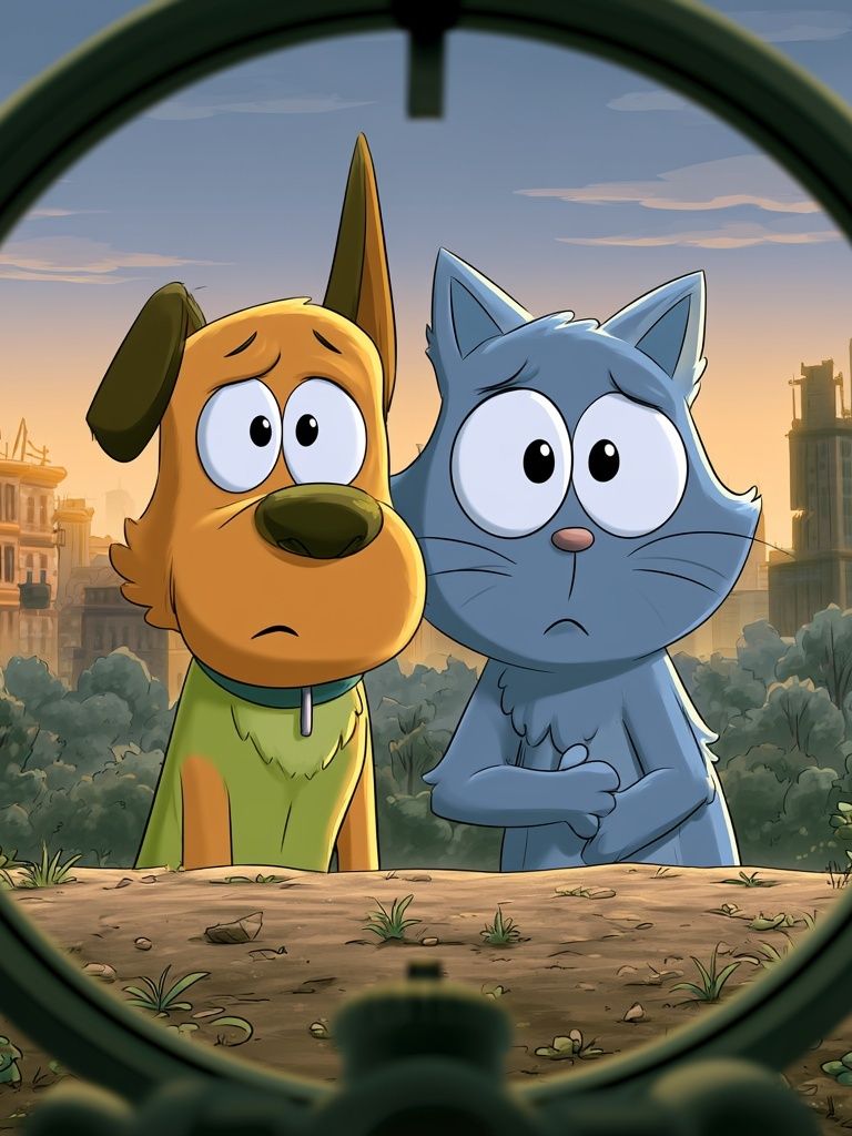 Cartoon Dog and Cat City Poster. poster detail
