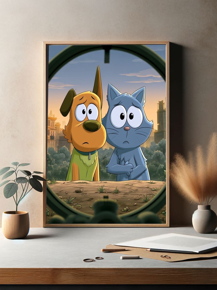 Cartoon Dog and Cat City Poster. — room view 2