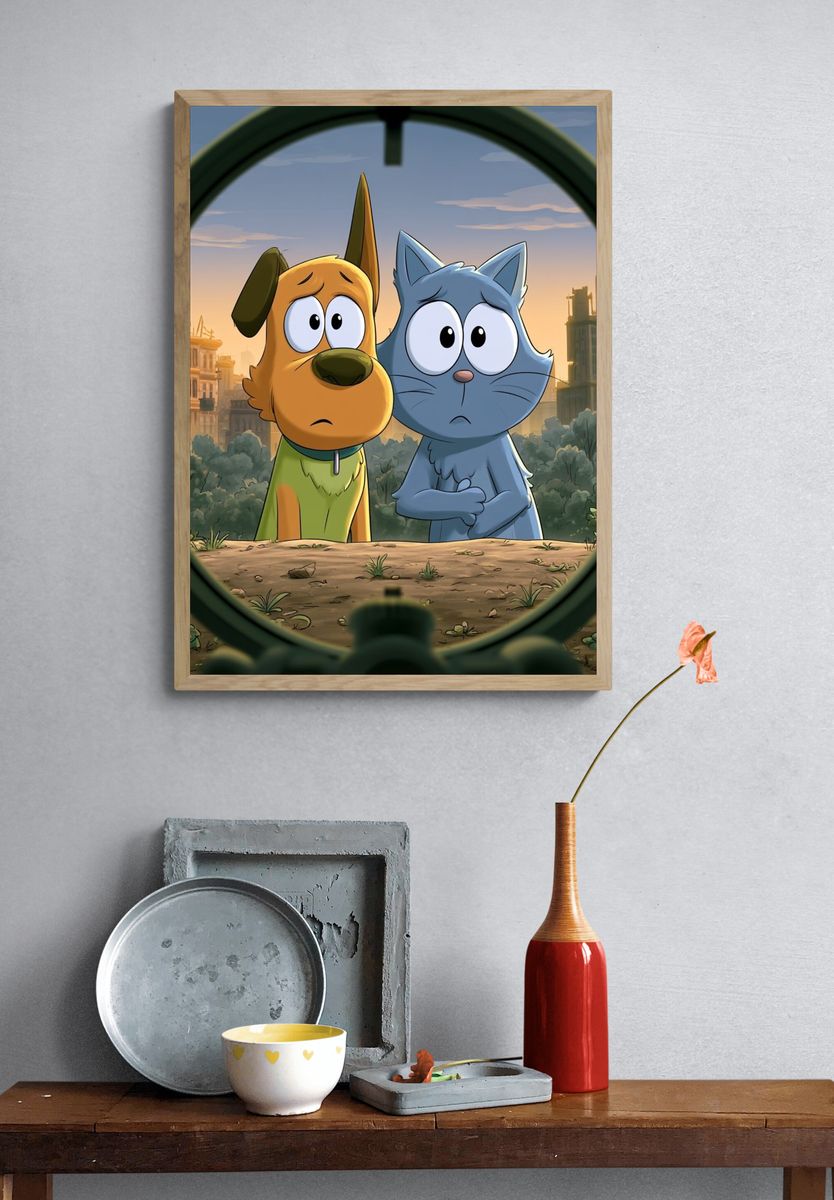 Cartoon Dog and Cat City Poster. — room view 3