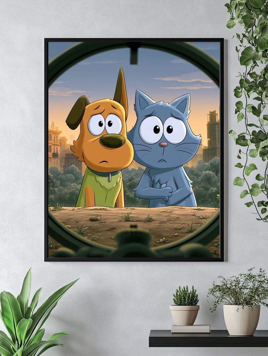 Cartoon Dog and Cat City Poster. — room view 4
