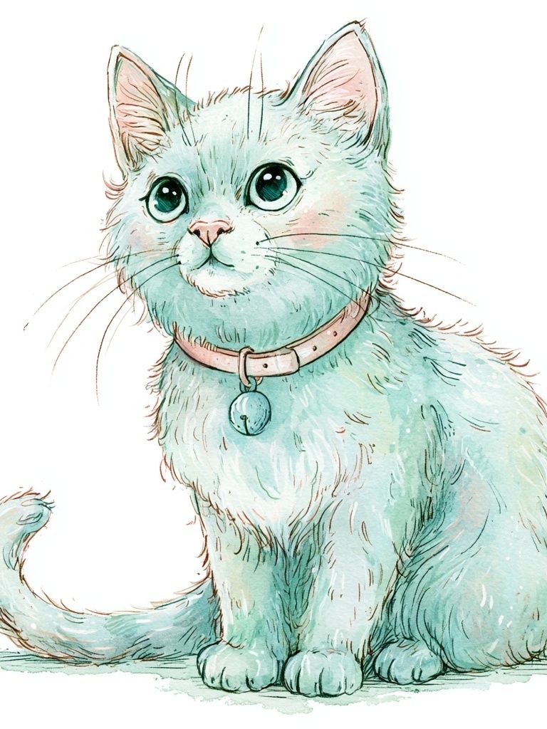 Mint Kitten Watercolor Poster. poster detail