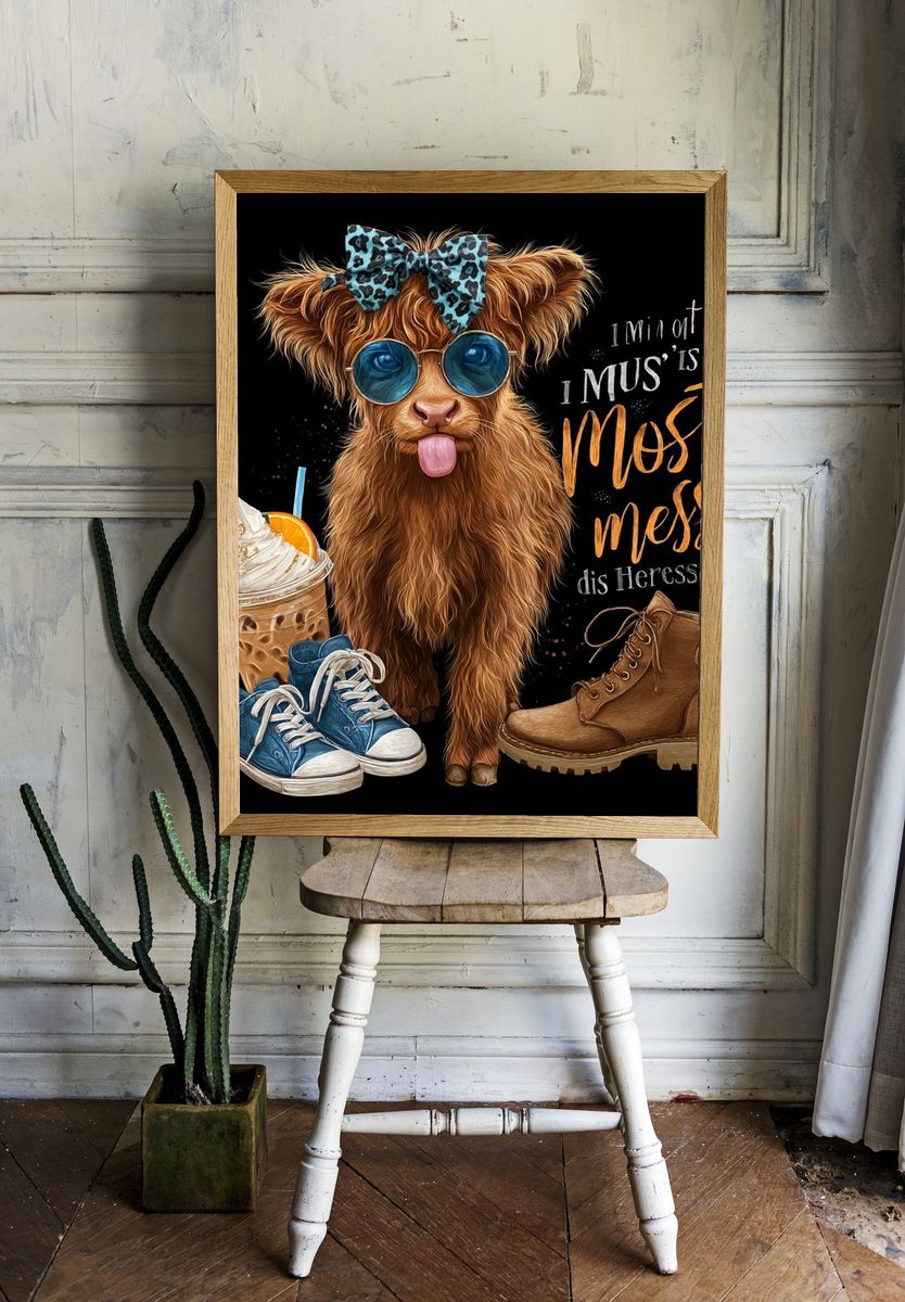 Funny Highland Cow Typography Poster. room preview