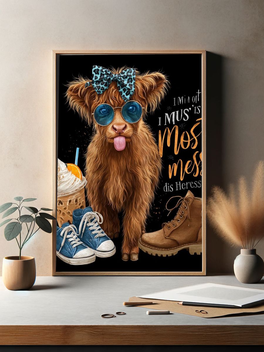 Funny Highland Cow Typography Poster. — room view 2