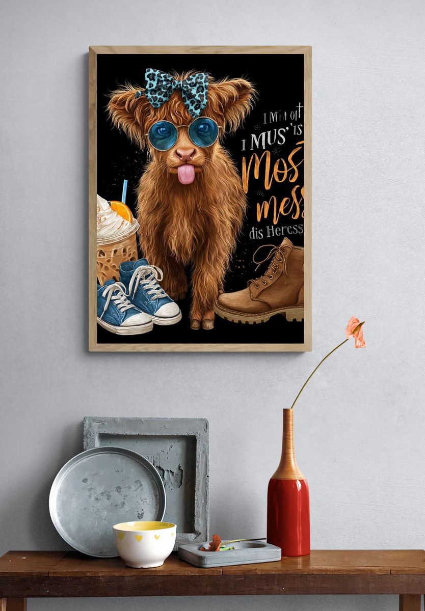 Funny Highland Cow Typography Poster. — room view 3