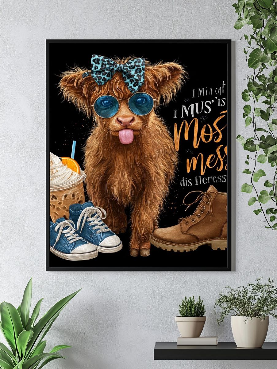 Funny Highland Cow Typography Poster. — room view 4