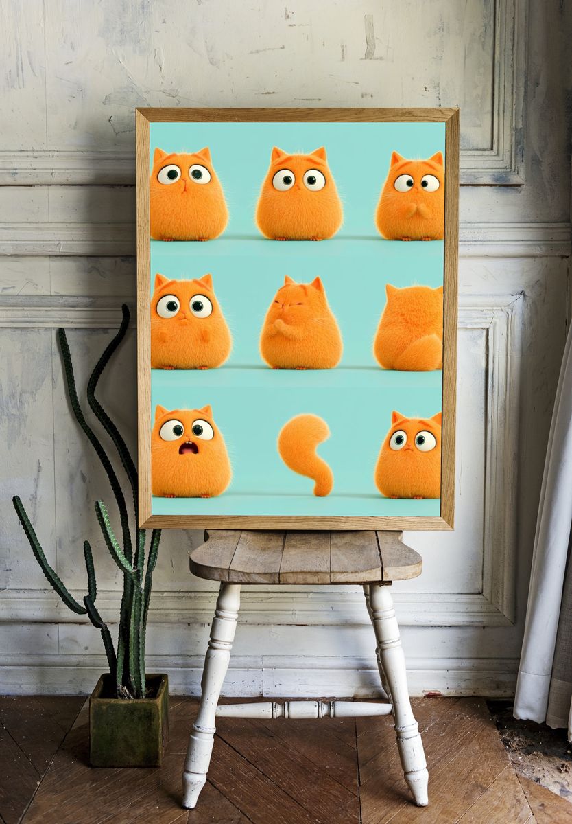 Orange Cat Expressions Illustration Poster. — room view 1