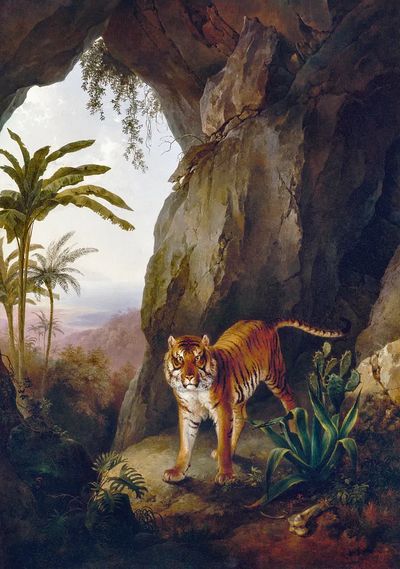 Tiger Cave (ca. 1814) painting. poster print