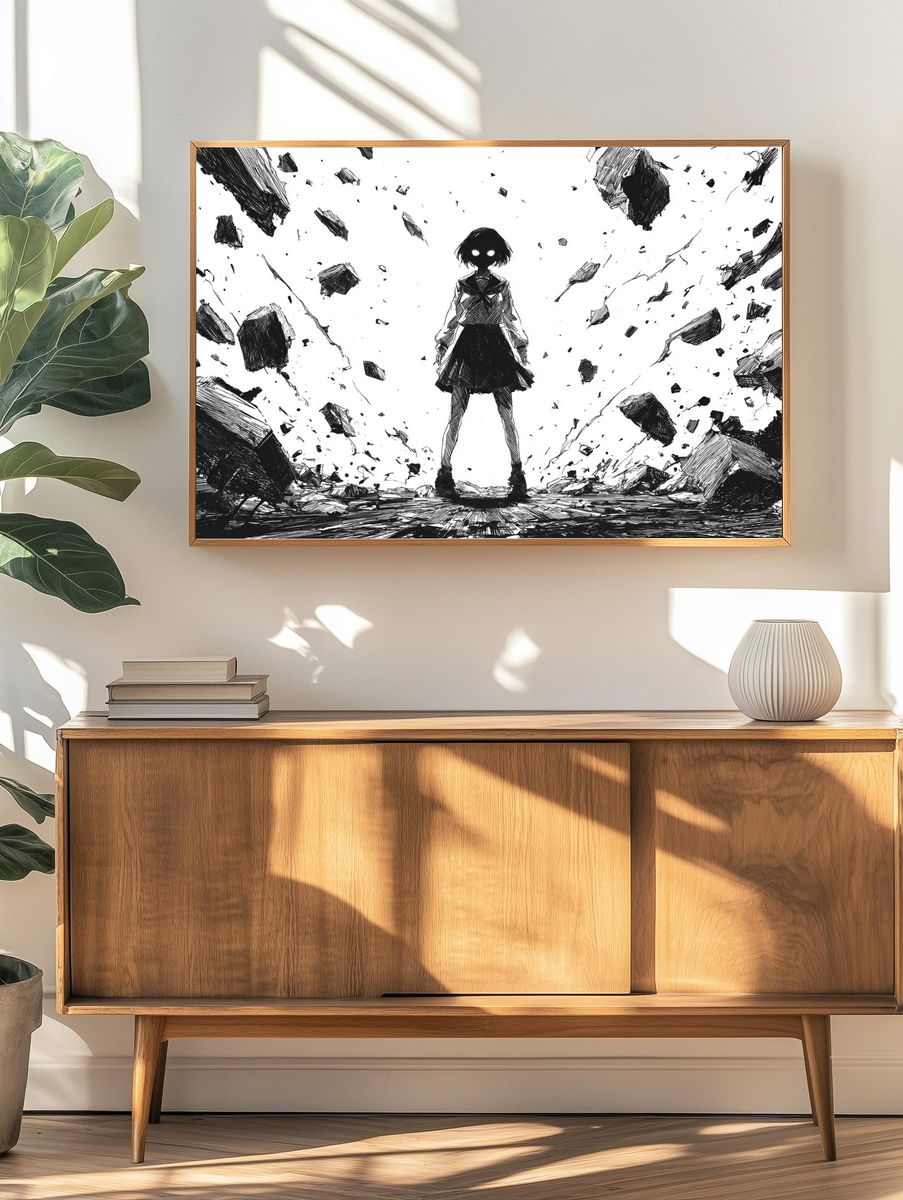 Anime Girl in Ruins Ink Poster. — room view 3
