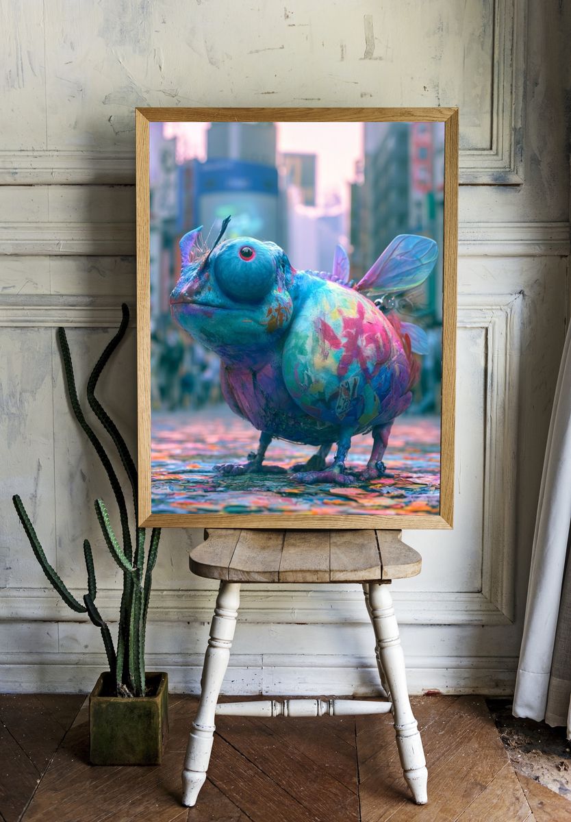 Colorful Chameleon Street Art Poster. room preview