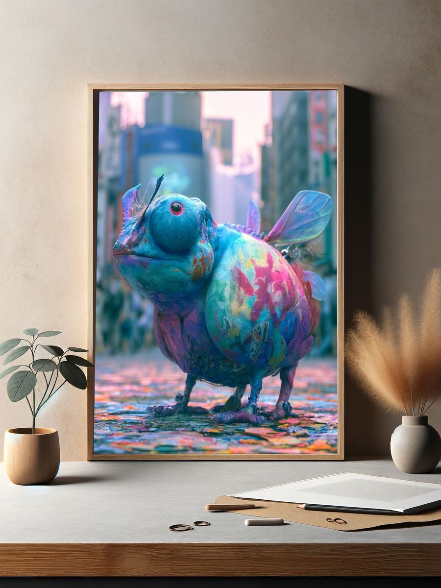 Colorful Chameleon Street Art Poster. — room view 2