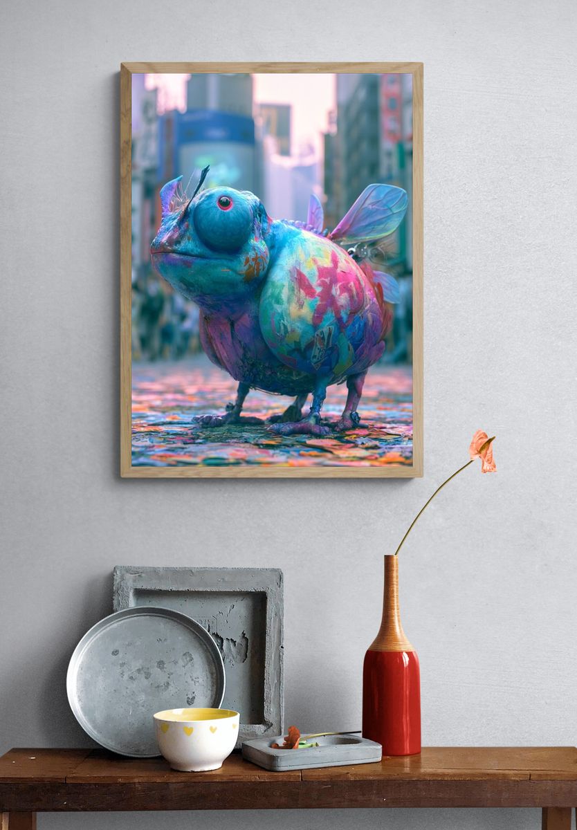 Colorful Chameleon Street Art Poster. — room view 3