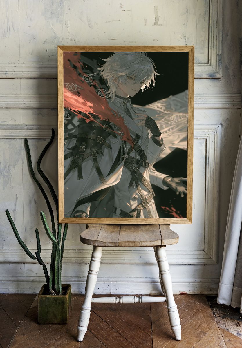 White-Haired Anime Character Print. room preview