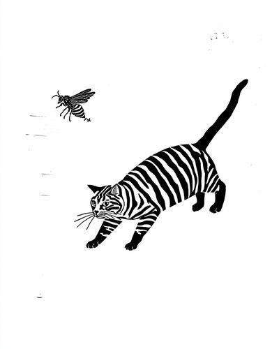 Tiger and Bee Black-White Print. poster