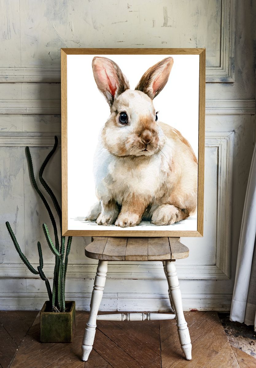 Watercolor Rabbit Portrait Poster. room preview