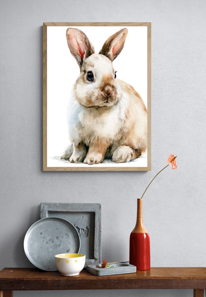 Watercolor Rabbit Portrait Poster. — room view 3