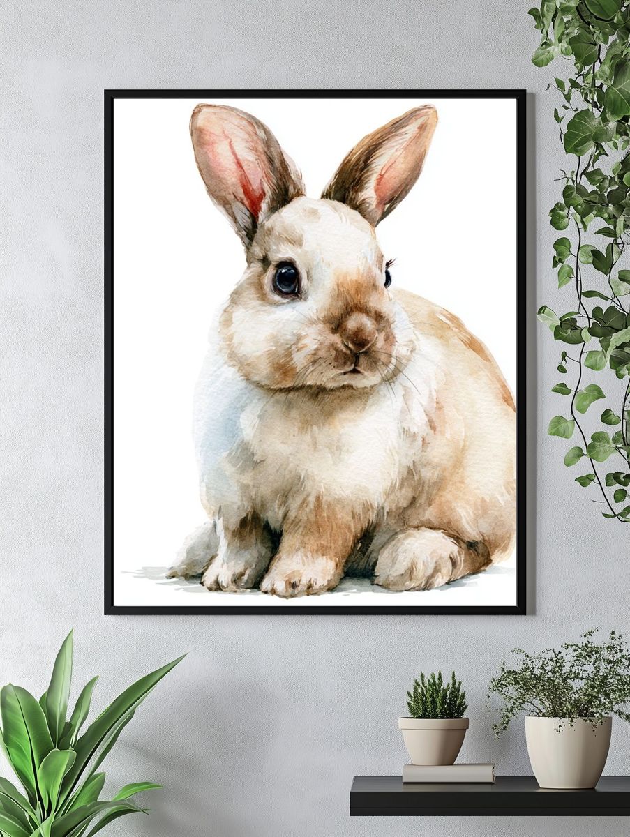 Watercolor Rabbit Portrait Poster. — room view 4