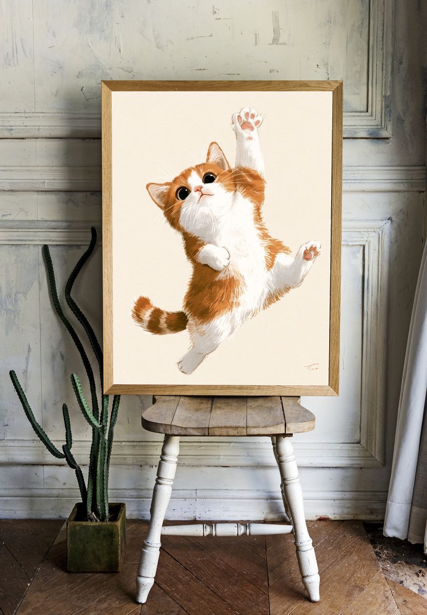 Playful Ginger Cat Illustration Poster. room preview