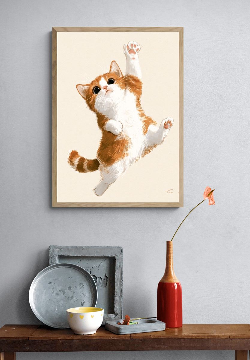 Playful Ginger Cat Illustration Poster. — room view 3