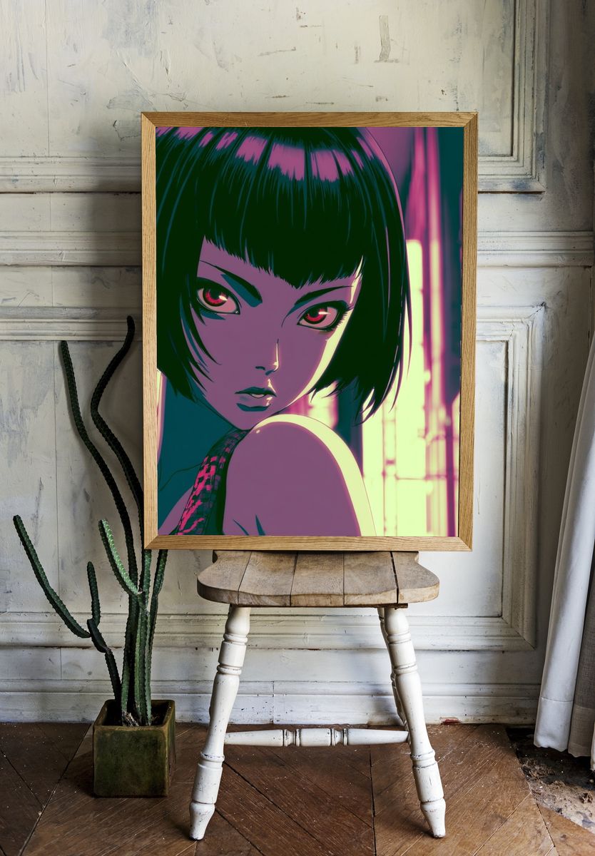 Neon Anime Portrait Poster. — room view 1