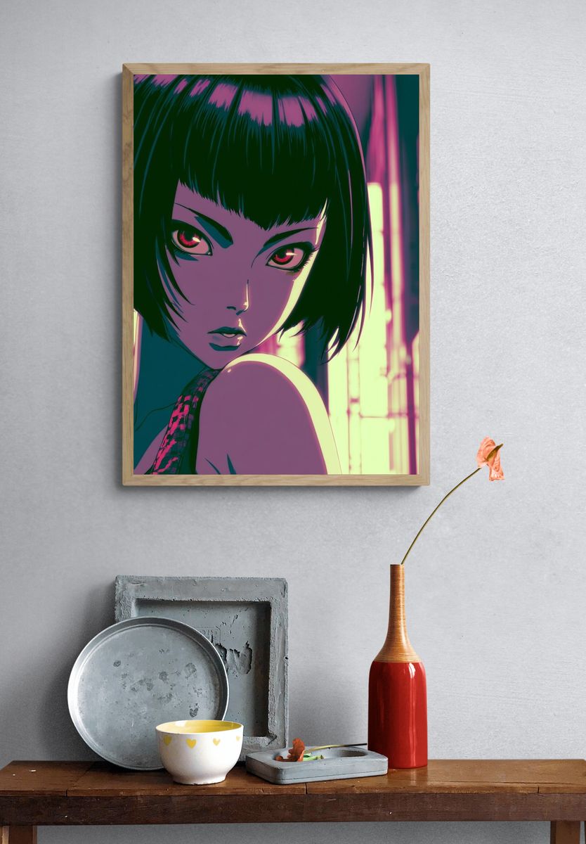 Neon Anime Portrait Poster. — room view 3