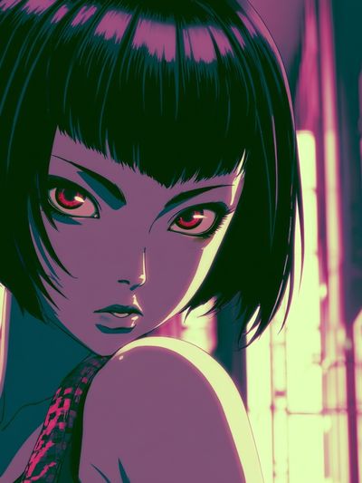Neon Anime Portrait Poster. poster