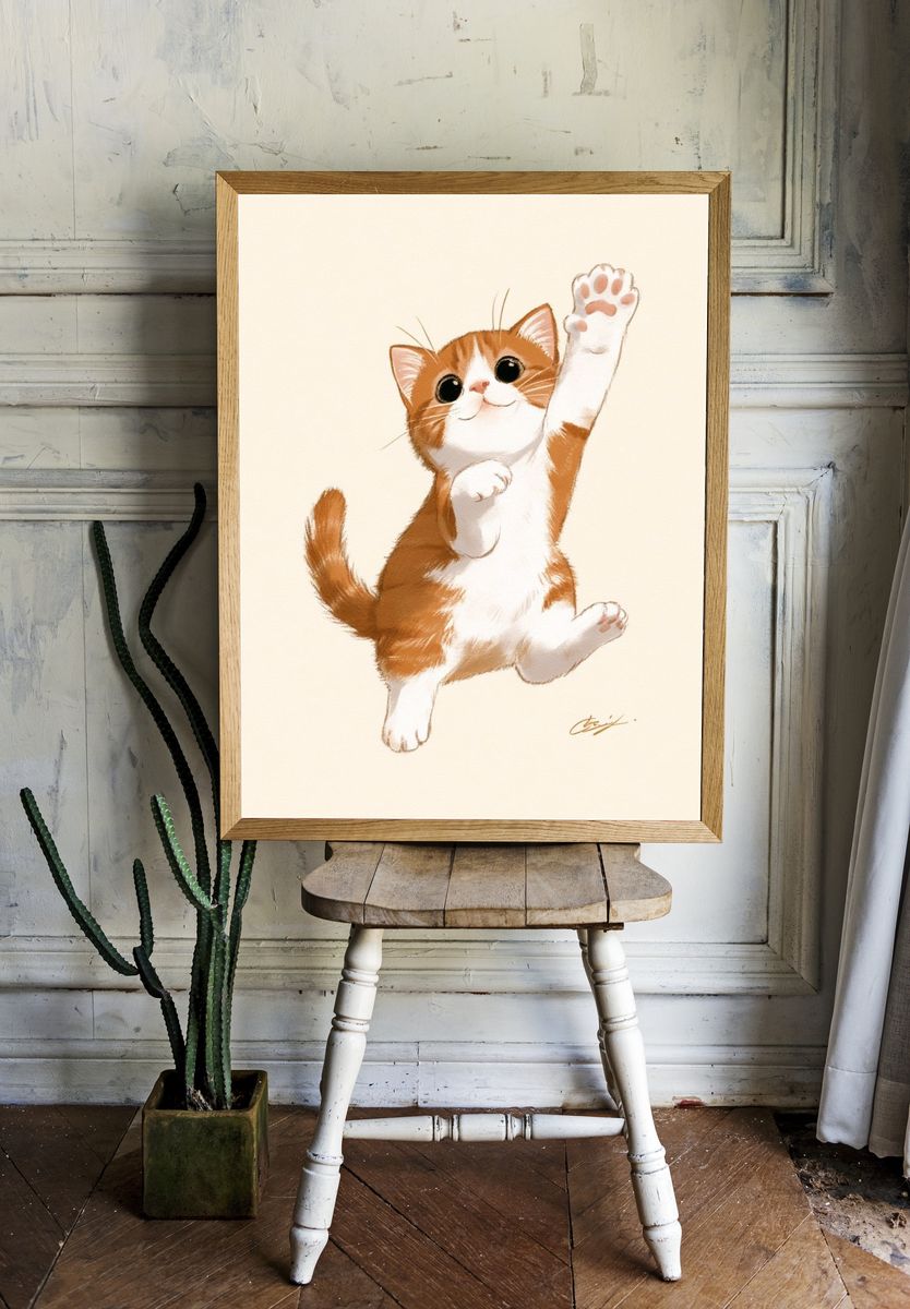 Playful Kitten Illustration Poster. room preview