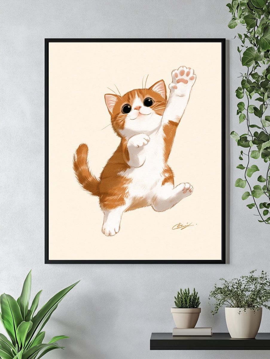 Playful Kitten Illustration Poster. — room view 4