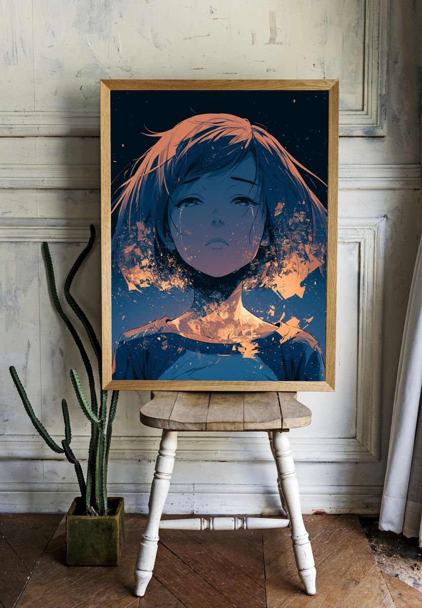 Melancholic Girl Portrait Poster. room preview