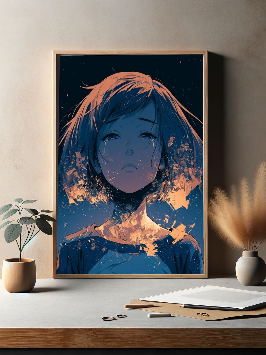 Melancholic Girl Portrait Poster. — room view 2