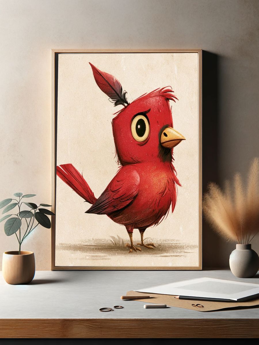 Red Cardinal Cartoon Poster. — room view 2