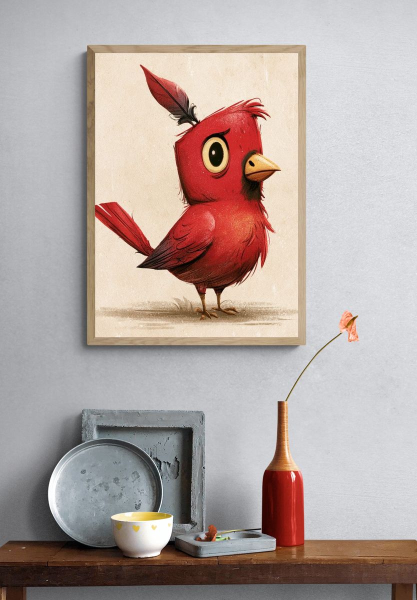 Red Cardinal Cartoon Poster. — room view 3