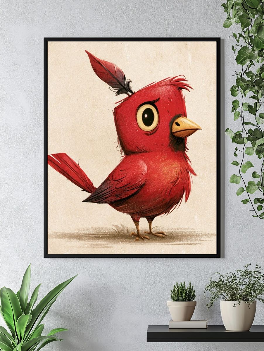 Red Cardinal Cartoon Poster. — room view 4