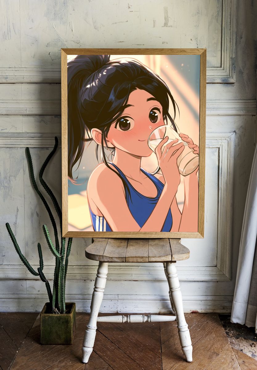 Anime Girl Drinking Milk Poster. room preview