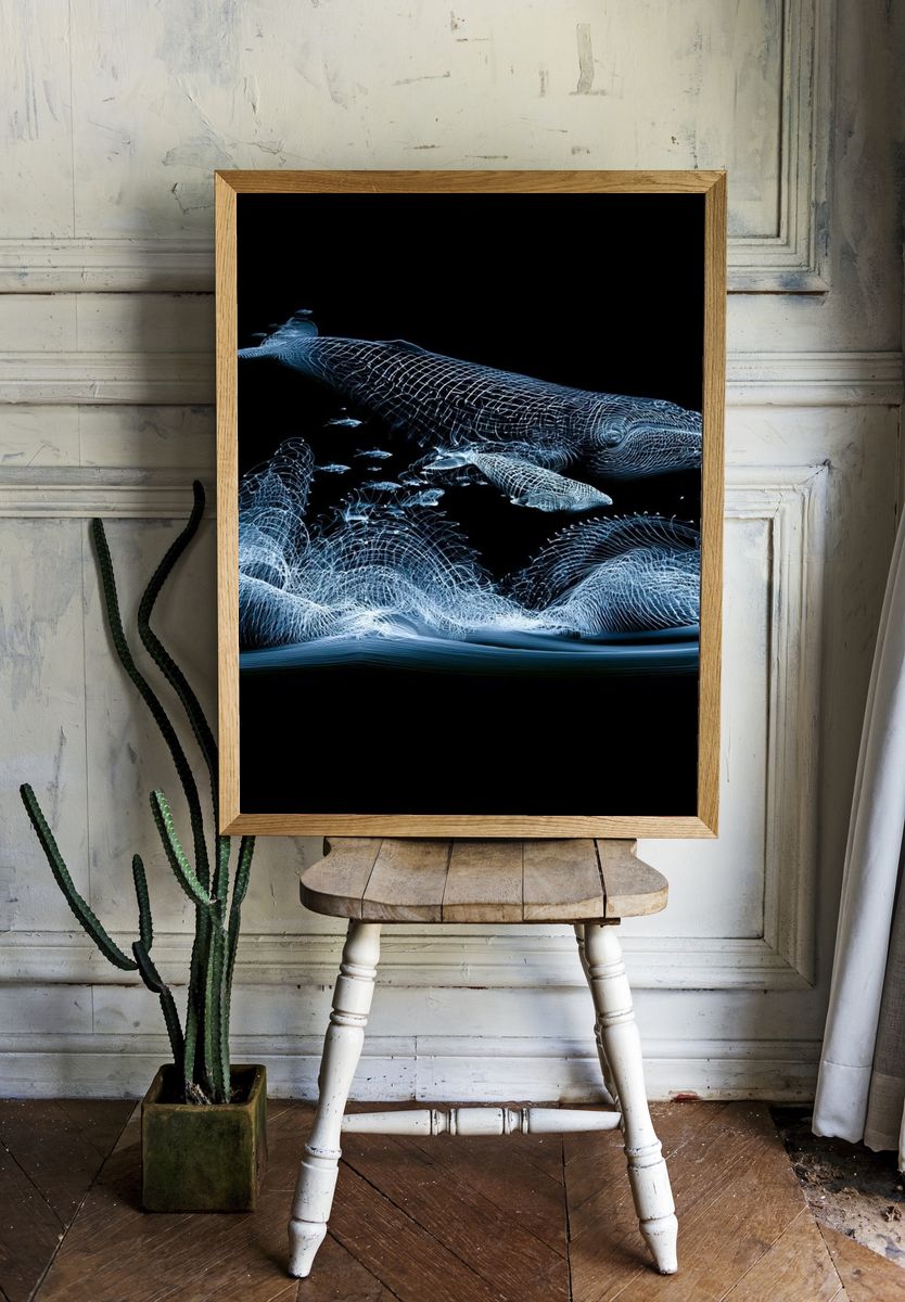 Bioluminescent Whale Abstract Print. room preview