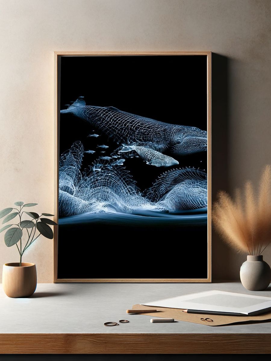 Bioluminescent Whale Abstract Print. — room view 2