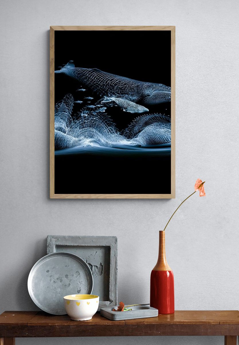 Bioluminescent Whale Abstract Print. — room view 3