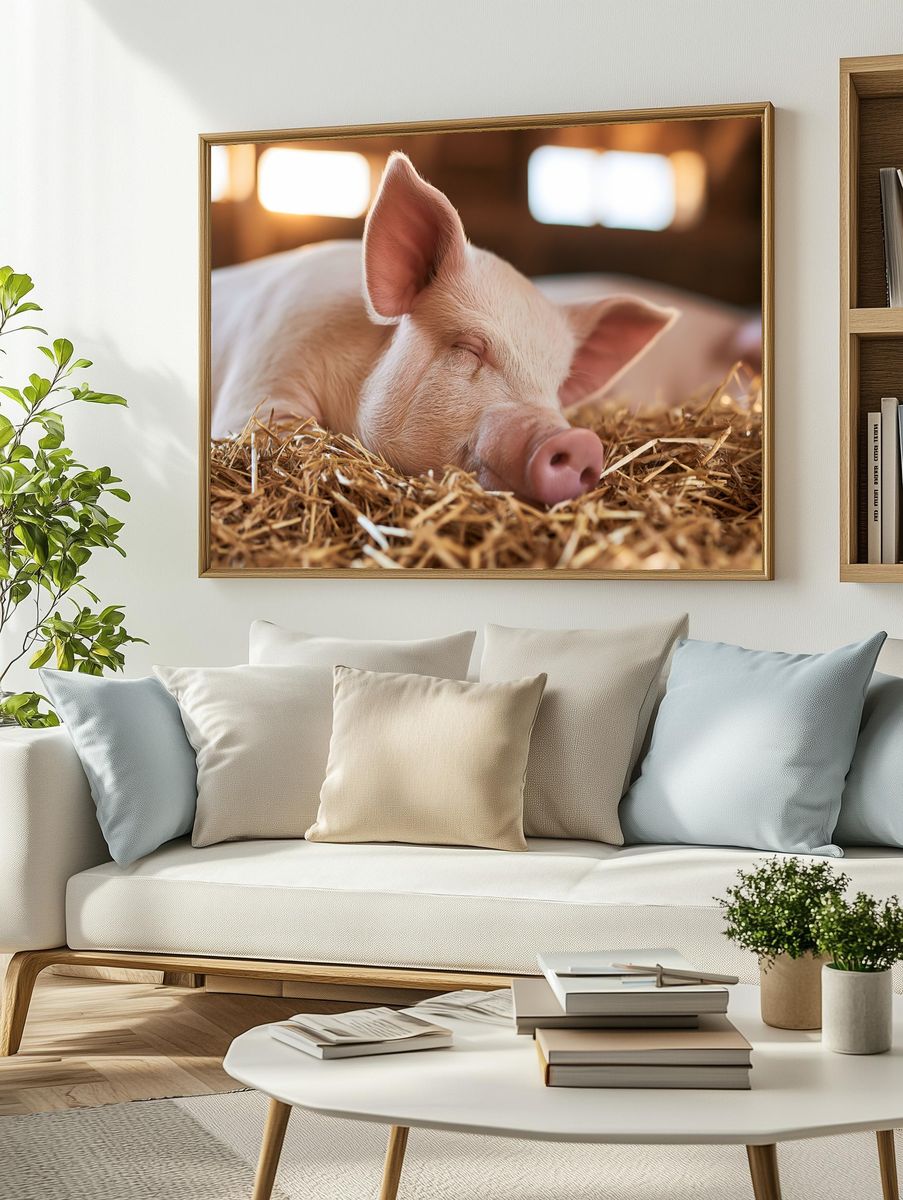 Sleeping Piglet Photography Poster. — room view 2